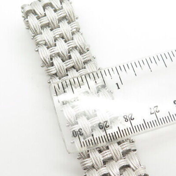 925 Sterling Silver Vintage Italy Rattan Link Bracelet 8" - Picture 5 of 7